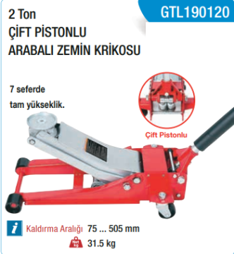 GARTOOL 2 TON Çift Pistonlu Arabalı Zemin Krikosu Kriko