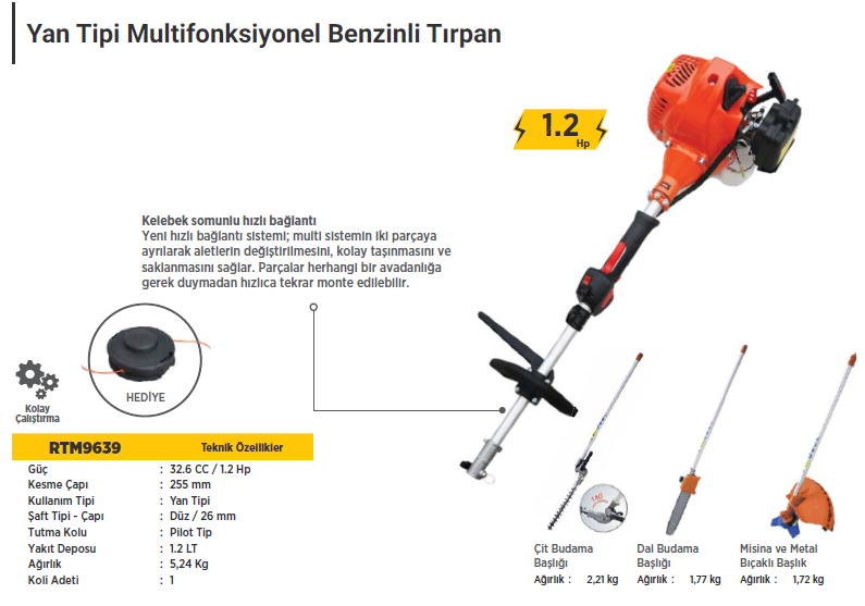 RTR Max Benzinli Tırpan Multi Foksiyonlu 32.6 cc 1.2 Hp