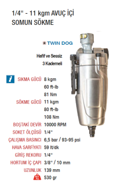 EMAX ET-1221 Havalı Avuç İçi Somun Sökme 1/4-11 Kgm