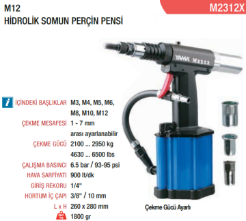 YAMA M3-M12 Hidrolik Havalı Somun Perçin Pensi Makinesi (M2312X)