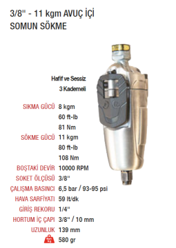 EMAX ET-1321 Havalı Avuç İçi Somun Sökme 3/8-11 Kgm