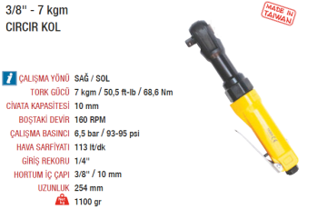 YAMA AT-5052 Havalı Cırcır Kolu 3/8 - 7 Kgm