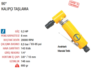 YAMA AT-7034M Havalı Kalıpçı Taşlama Makinesi 6mm 90 Derece