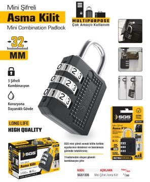 SGS1335 - Bavul Valiz Çanta Dolap Mini Şifreli Asma Kilit 32mm