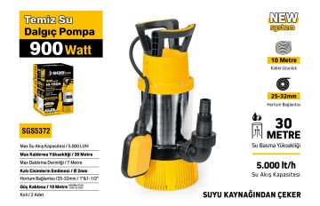 SGS5372 - 30 Metre Temiz Su Çekme Dalgıç Pompa 900 Watt