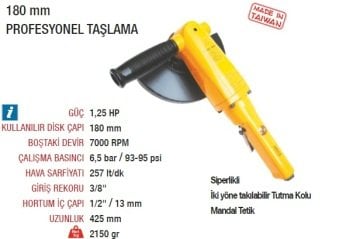 YAMA AT-7041 Havalı Profesyonel Taşlama Makinesi 180mm