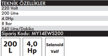 MYTOL 200 Litre 4 HP Sessiz Hava Kompresör  (EWS200)