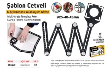 SGS 970 - Alüminyum Şablon Cetveli 6 Açılı