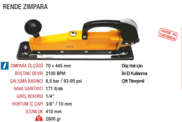 YAMA AT-7019 Havalı Titreşimli Rende Zımpara Makinesi 70 x 445mm