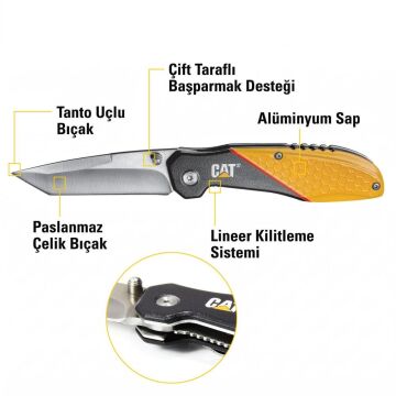 CAT DA980047 Kemer Askı Kancalı Katlanabilir 18CM Paslanmaz Çelik Kamp Çakısı