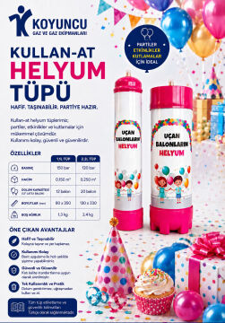 1.1 Litre Helyum Gazı - Uçan Balon Şişirme Gazı - Ses Değiştirme - Kullan At Tüp
