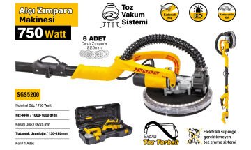 SGS5200 - Alçıpan Duvar Zımparası Makinesi 750 Watt - Toz Vakum Sistemi