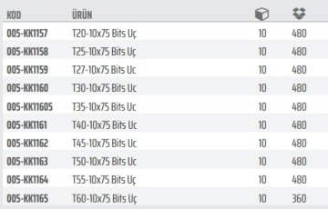RİCO Torx Bits Uç H.10X75 mm Titanyum Kaplamalı 10 Adet