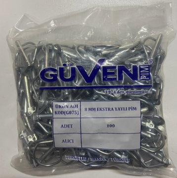 GÜVEN 8mm Traktör Çeki Demir Yaylı Kilit Pimi - 100 Adet