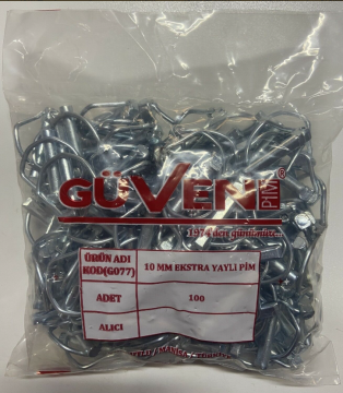 GÜVEN 10mm Traktör Çeki Demir Yaylı Kilit Pimi - 100 Adet