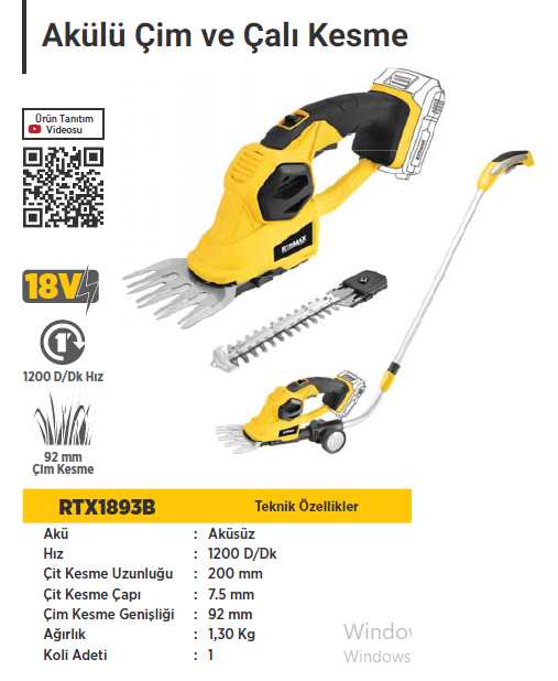 RTR MAX Akülü Çim ve Çalı Kesme (Aküsüz)