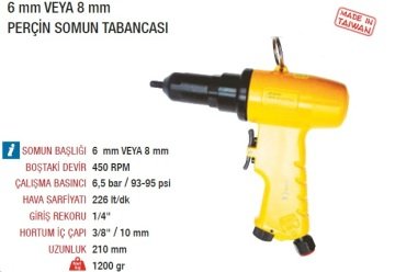 YAMA (AT-6151-8) 8mm Havalı Somunlu Perçin Makinesi Tabancası