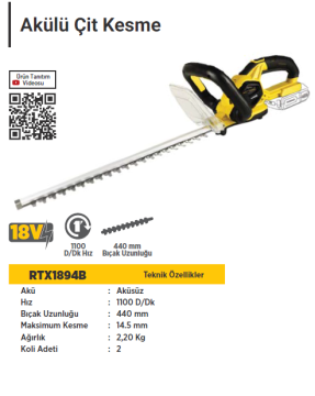 RTR MAX Akülü Çit Budama (Aküsüz)
